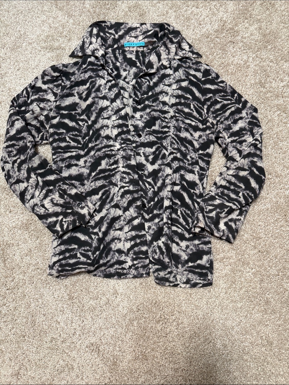 Alice + Olivia Monochrome Zebra-Stripe Button Front Blouse